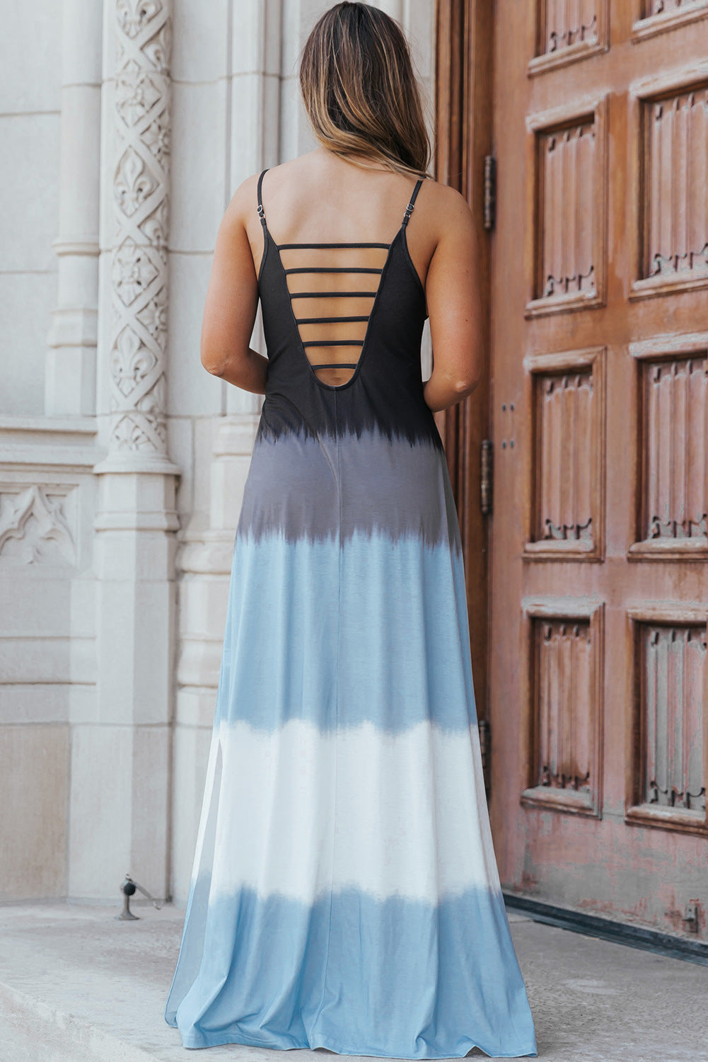 Slit Color Block Scoop Neck Maxi Cami Dress Slit Color Block Scoop Neck Maxi Cami Dress